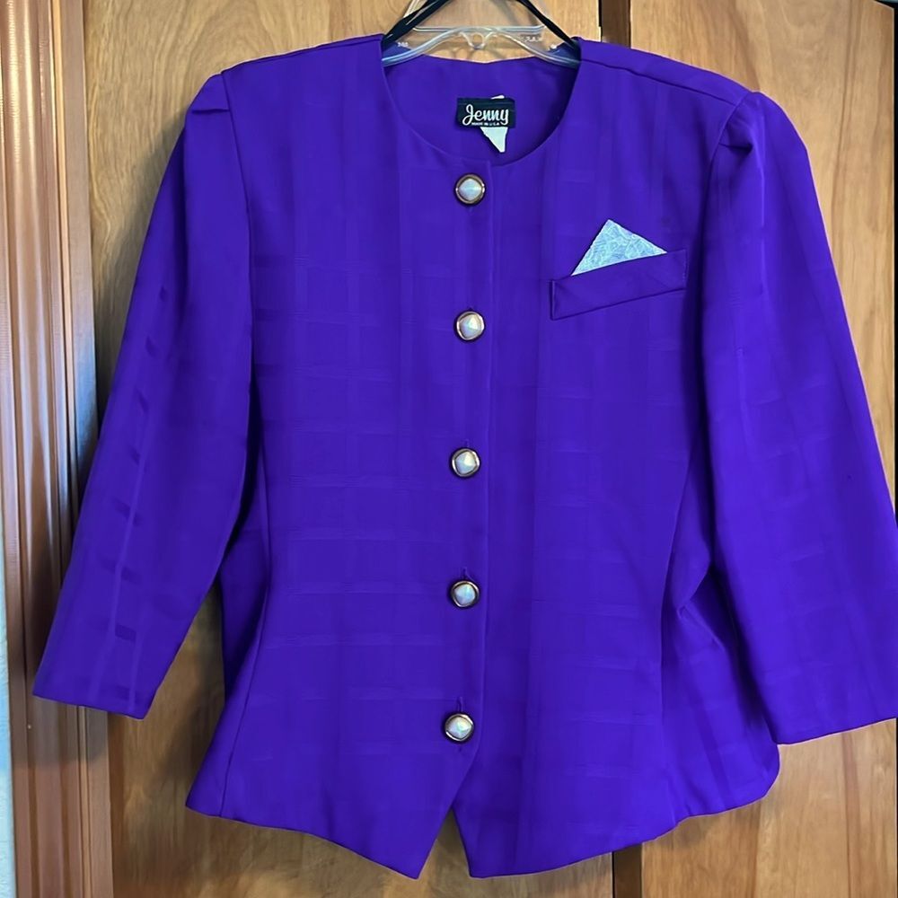 Vintage Jenny Purple Skirt Suit Pearl Buttons Size 14 - Picture 2 of 6